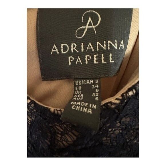 Adriana Papell Navy Blue Cocktail Dress Lace Size 2 Sleeveless Tiered/pleated - Picture 7 of 7